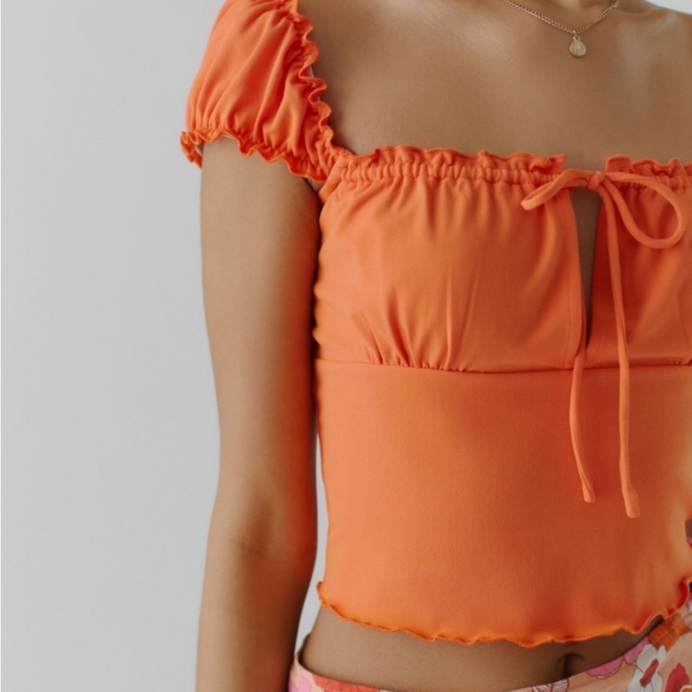 Urban Outfitters Farley Square Neck S Small Orange Ruched Crop Top